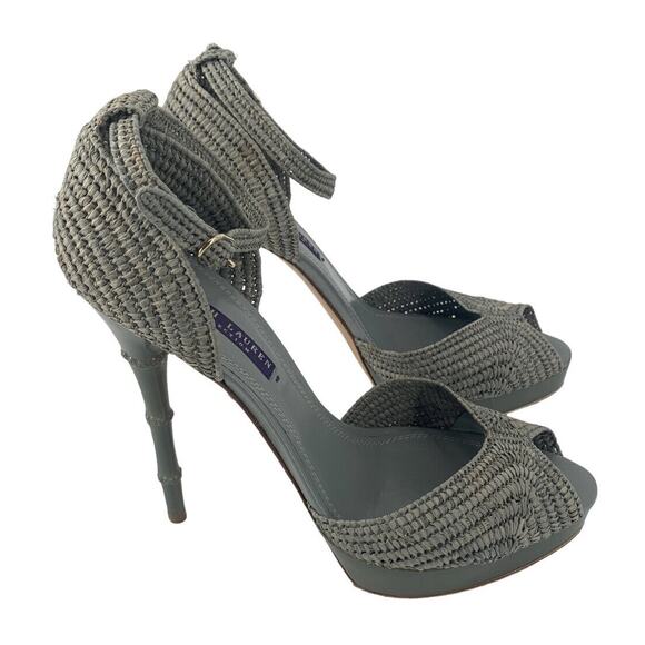 Ralph Lauren Collection Raffia Ankle Strap Platform Stiletto Heels Peep Toe 10.5 - Picture 3 of 12